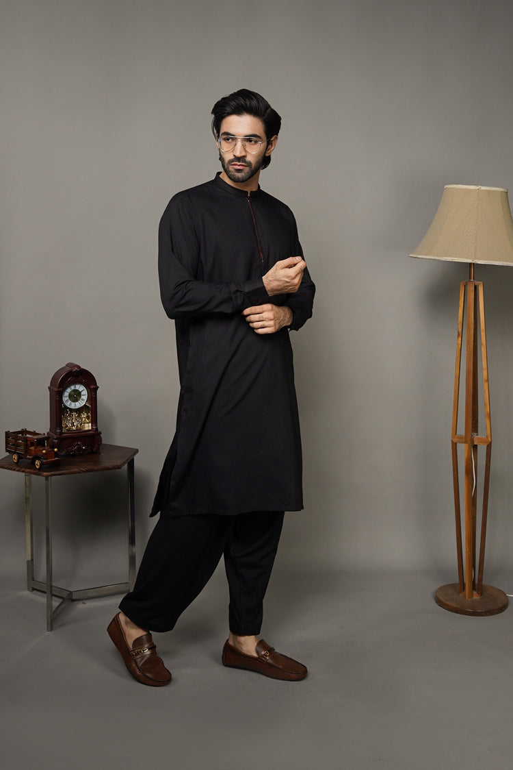 Picture of Black Pearl-Black Kameez Shalwar - BP36BK - Available at Raja Sahib