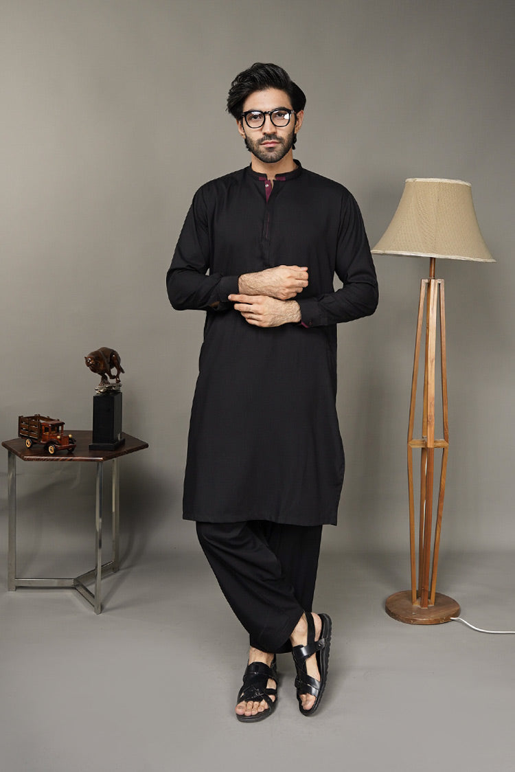 Picture of Black Pearl-Black Kameez Shalwar - BP40BK - Available at Raja Sahib