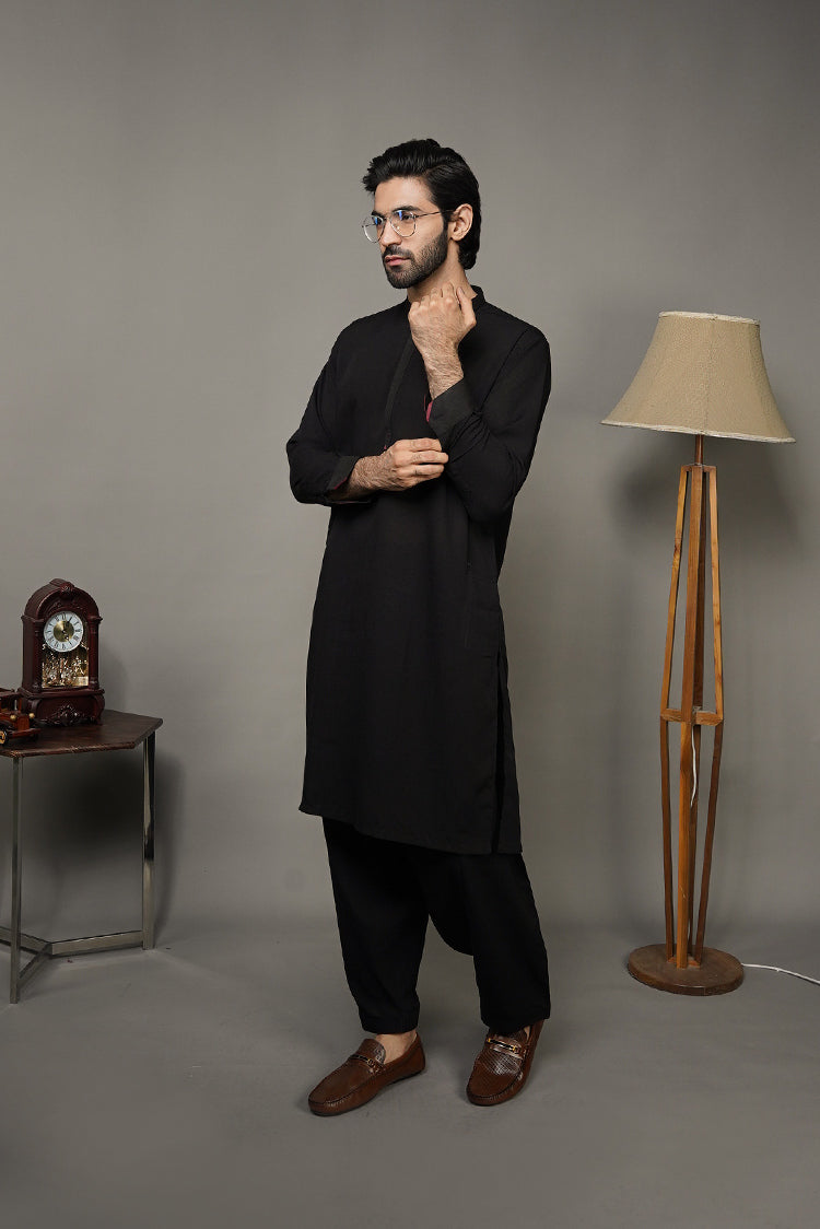 Picture of Black Pearl-Black Kameez Shalwar - BP41BK - Available at Raja Sahib