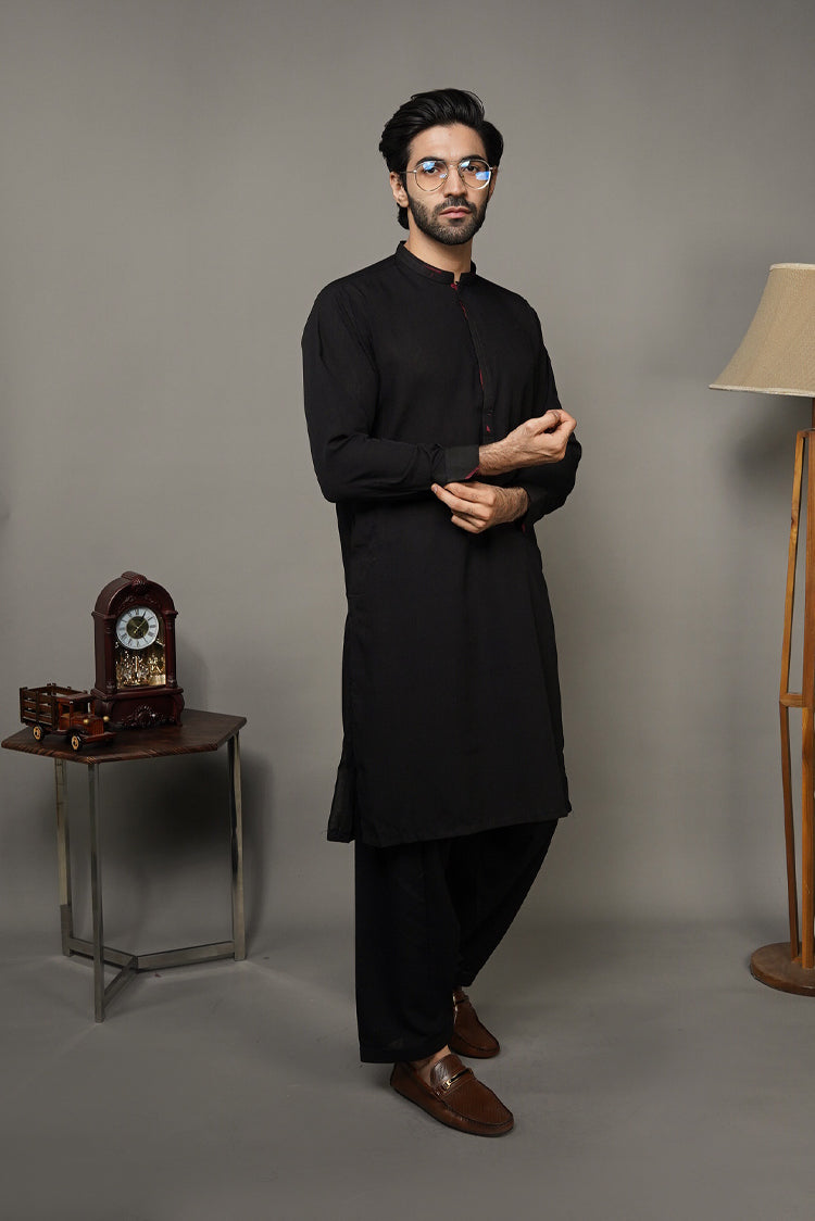 Picture of Black Pearl-Black Kameez Shalwar - BP41BK - Available at Raja Sahib