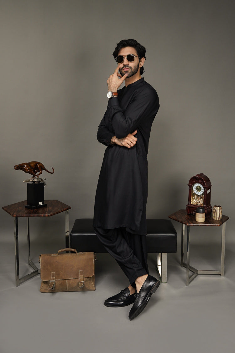 Picture of Black Pearl-Black Kameez Shalwar - BP42BK - Available at Raja Sahib