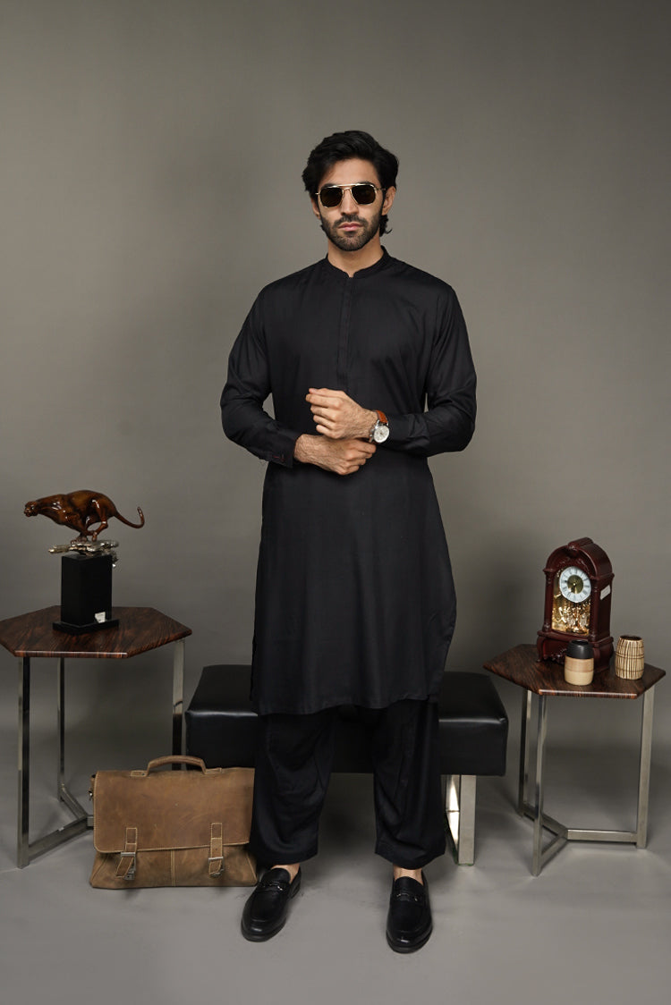 Picture of Black Pearl-Black Kameez Shalwar - BP42BK - Available at Raja Sahib