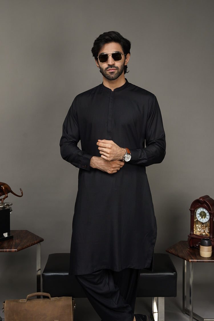 Picture of Black Pearl-Black Kameez Shalwar - BP42BK - Available at Raja Sahib