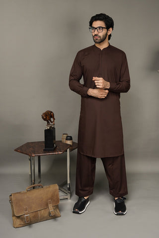 Picture of Black Pearl-Saddle Brown Kameez Shalwar - BP42DB - Available at Raja Sahib