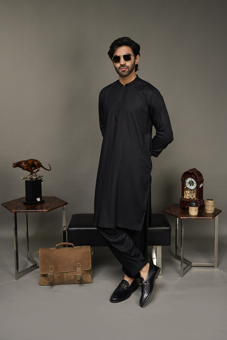 Picture of Black Pearl-Black Kameez Shalwar - BP42BK - Available at Raja Sahib