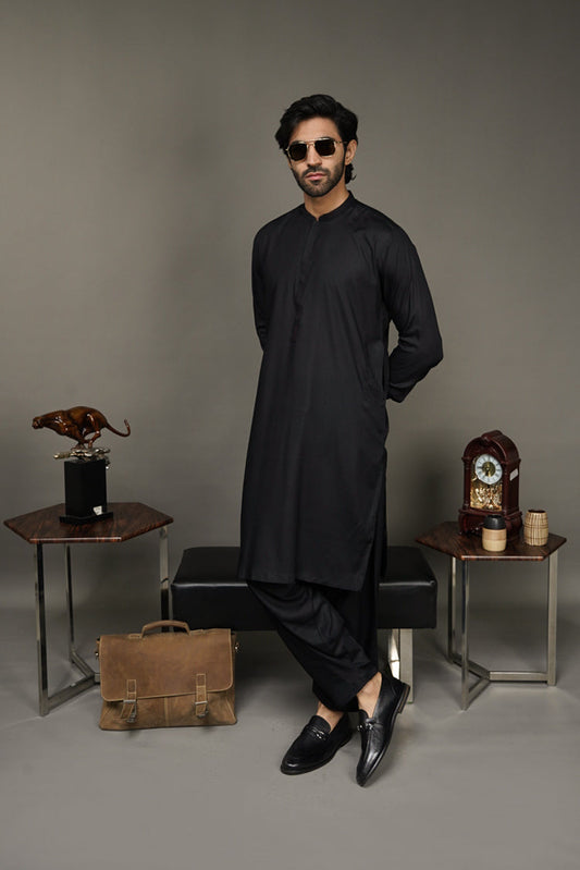 Picture of Black Pearl-Black Kameez Shalwar - BP42BK - Available at Raja Sahib