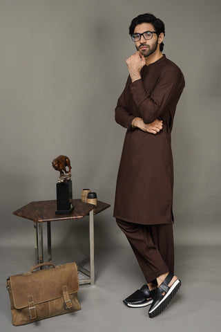 Picture of Black Pearl-Saddle Brown Kameez Shalwar - BP42DB - Available at Raja Sahib