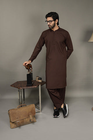 Picture of Black Pearl-Saddle Brown Kameez Shalwar - BP42DB - Available at Raja Sahib