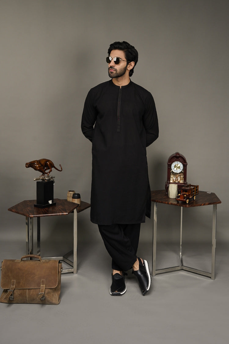 Picture of Black Pearl-Black Kameez Shalwar - BP43BK - Available at Raja Sahib