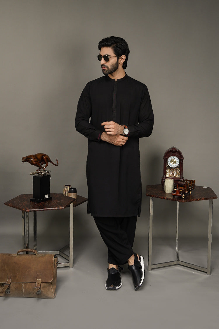 Picture of Black Pearl-Black Kameez Shalwar - BP43BK - Available at Raja Sahib