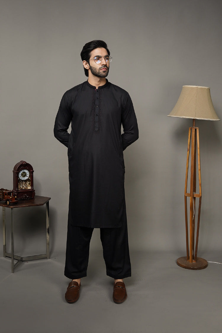 Picture of Black Pearl-Black Kameez Shalwar - BP46BK - Available at Raja Sahib