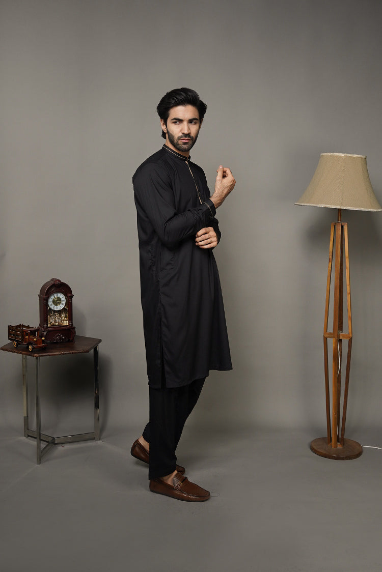 Picture of Black Pearl-Black Kameez Shalwar - BP47BK - Available at Raja Sahib