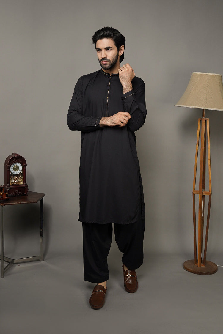 Picture of Black Pearl-Black Kameez Shalwar - BP47BK - Available at Raja Sahib