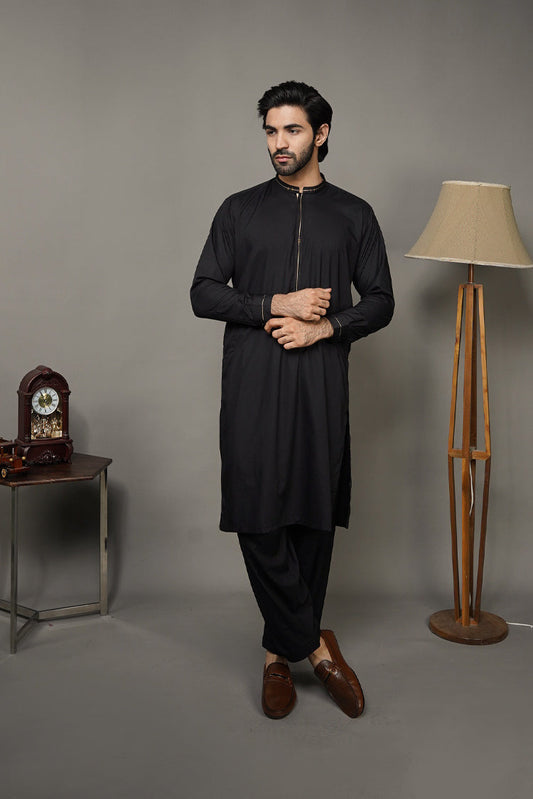 Picture of Black Pearl-Black Kameez Shalwar - BP47BK - Available at Raja Sahib