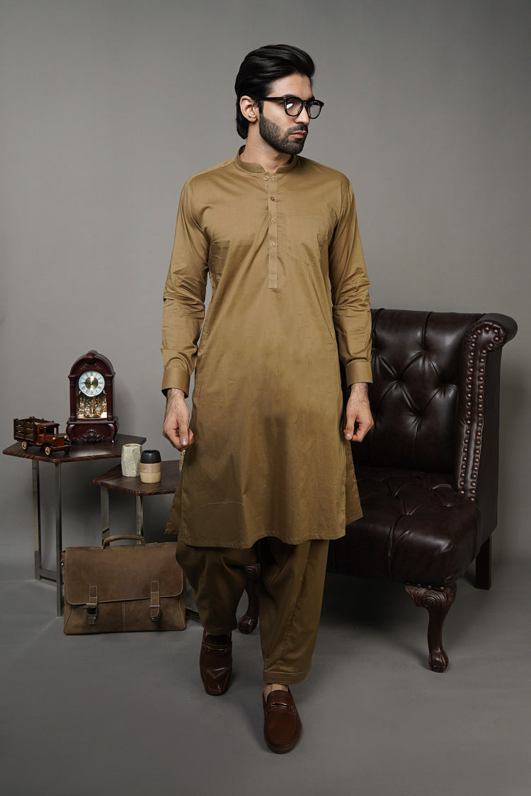 Picture of Black Pearl-Dark Goldenrod Kameez Shalwar - 1051BR - Available at Raja Sahib