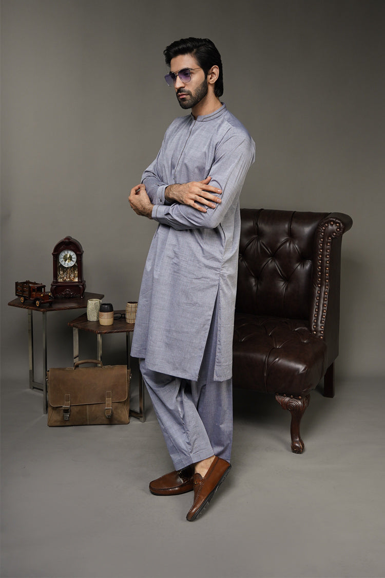 Picture of Black Pearl-Dark Grey Kameez Shalwar - CT62GY - Available at Raja Sahib