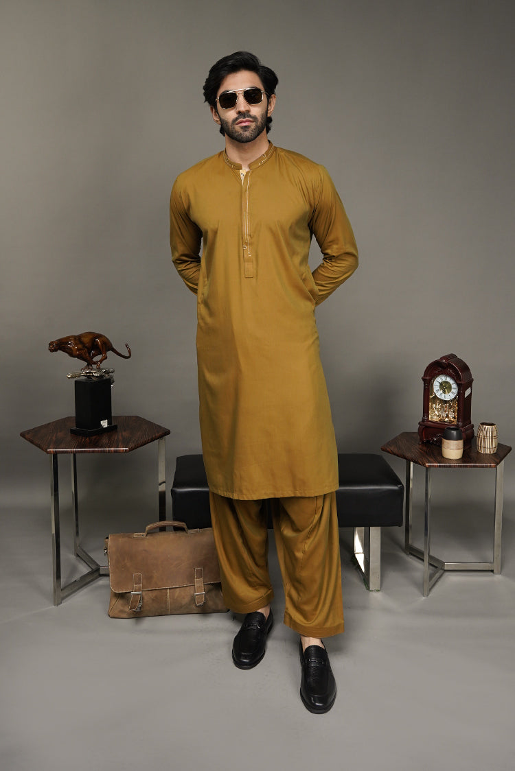 Picture of Black Pearl-Golden Rod Kameez Shalwar - BP4MS - Available at Raja Sahib