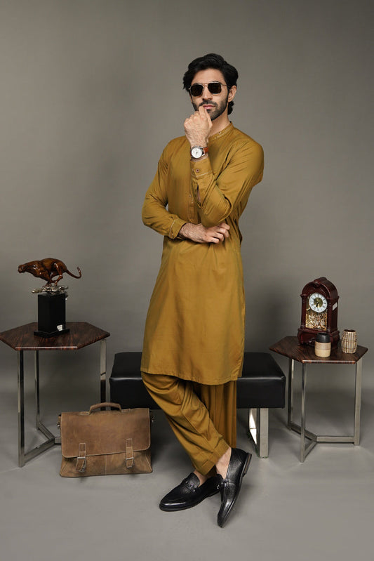 Picture of Black Pearl-Golden Rod Kameez Shalwar - BP4MS - Available at Raja Sahib