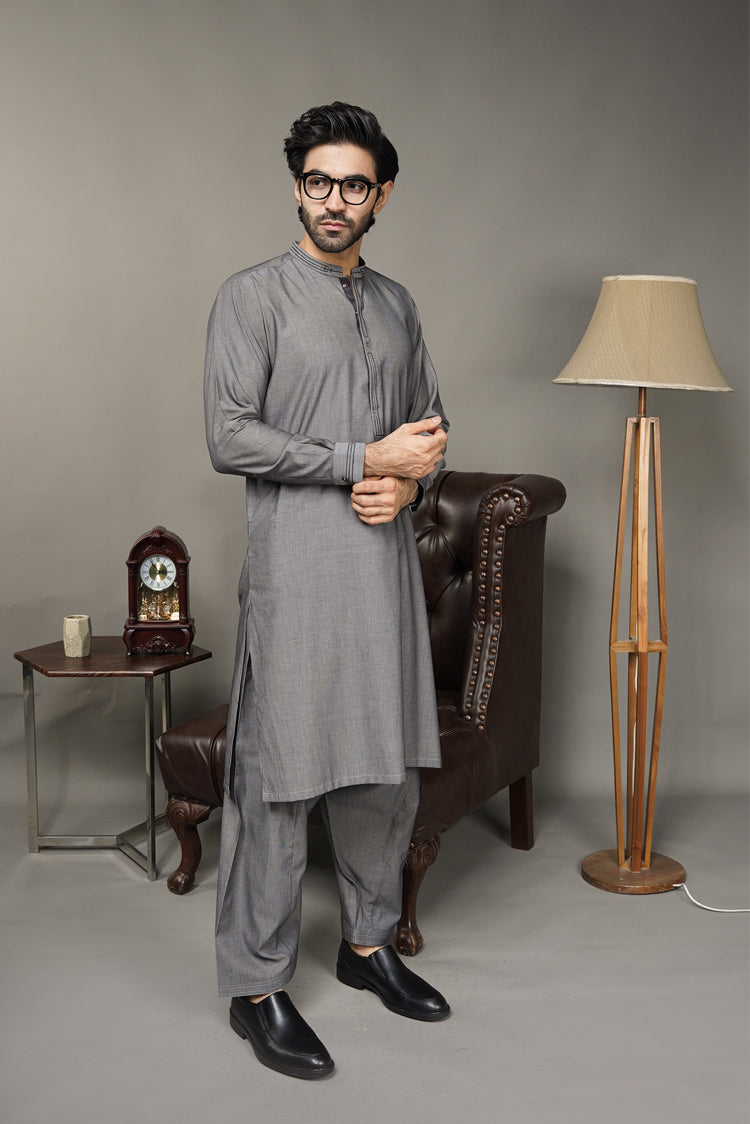 Picture of Black Pearl-Grey Kameez Shalwar - CT56GY - Available at Raja Sahib