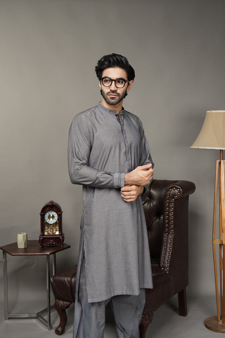 Picture of Black Pearl-Grey Kameez Shalwar - CT56GY - Available at Raja Sahib