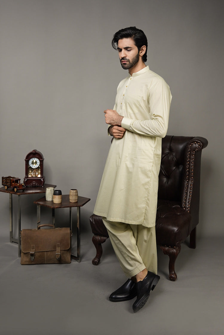 Picture of Black Pearl-Ivory Kameez Shalwar - 1051OW - Available at Raja Sahib