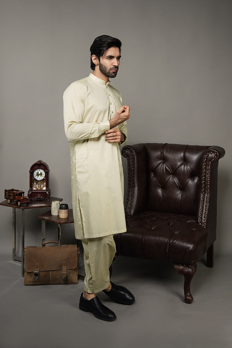 Picture of Black Pearl-Ivory Kameez Shalwar - 1051OW - Available at Raja Sahib