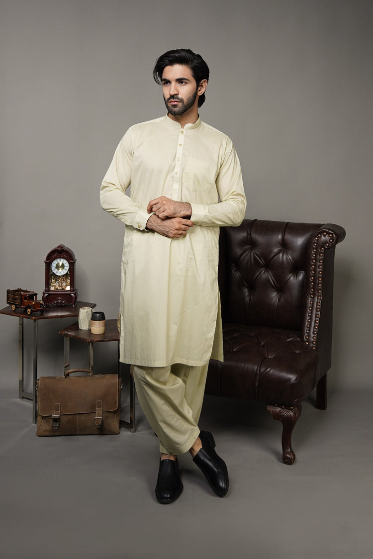 Picture of Black Pearl-Ivory Kameez Shalwar - 1051OW - Available at Raja Sahib