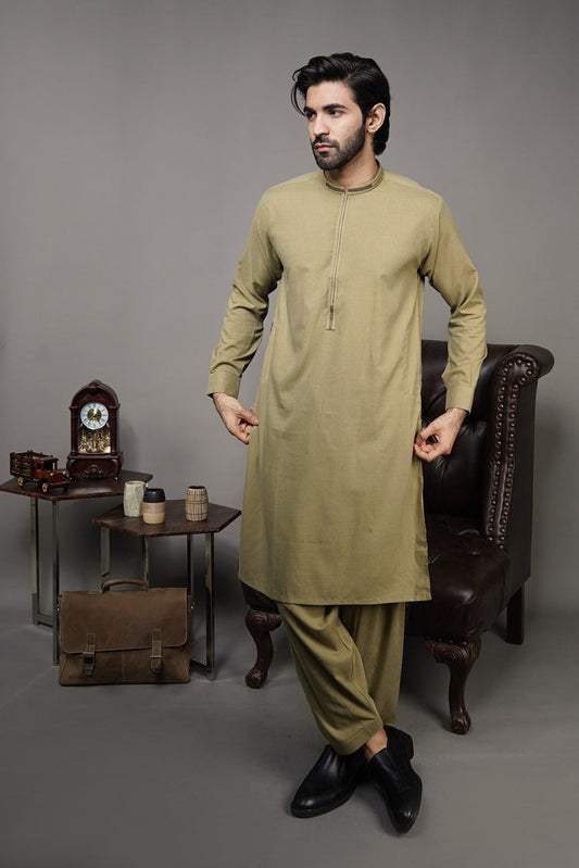 Picture of Black Pearl-Khaki Kameez Shalwar - C19MH - Available at Raja Sahib