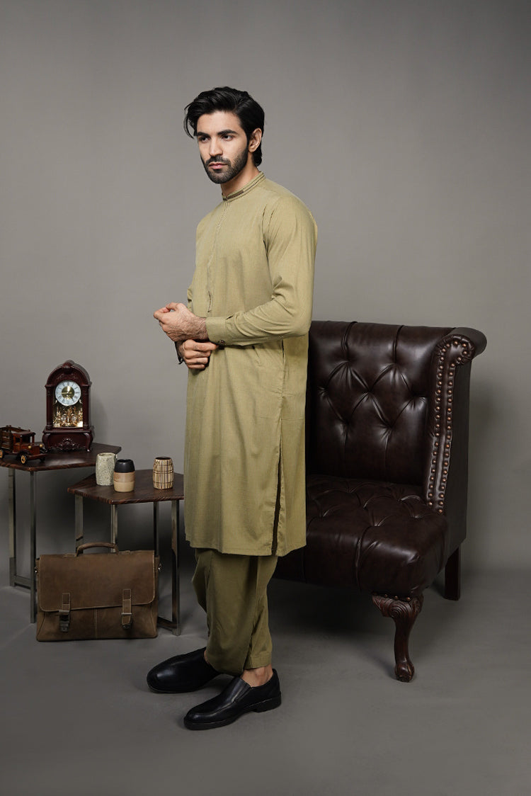 Picture of Black Pearl-Khaki Kameez Shalwar - C19MH - Available at Raja Sahib