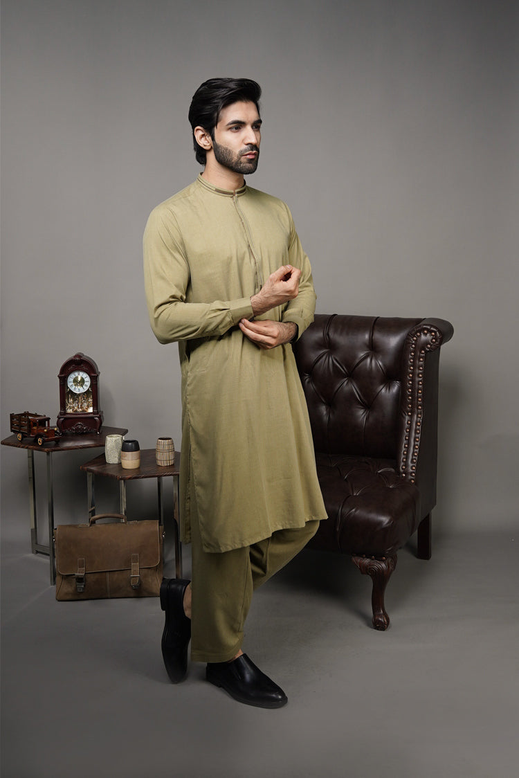 Picture of Black Pearl-Khaki Kameez Shalwar - C19MH - Available at Raja Sahib