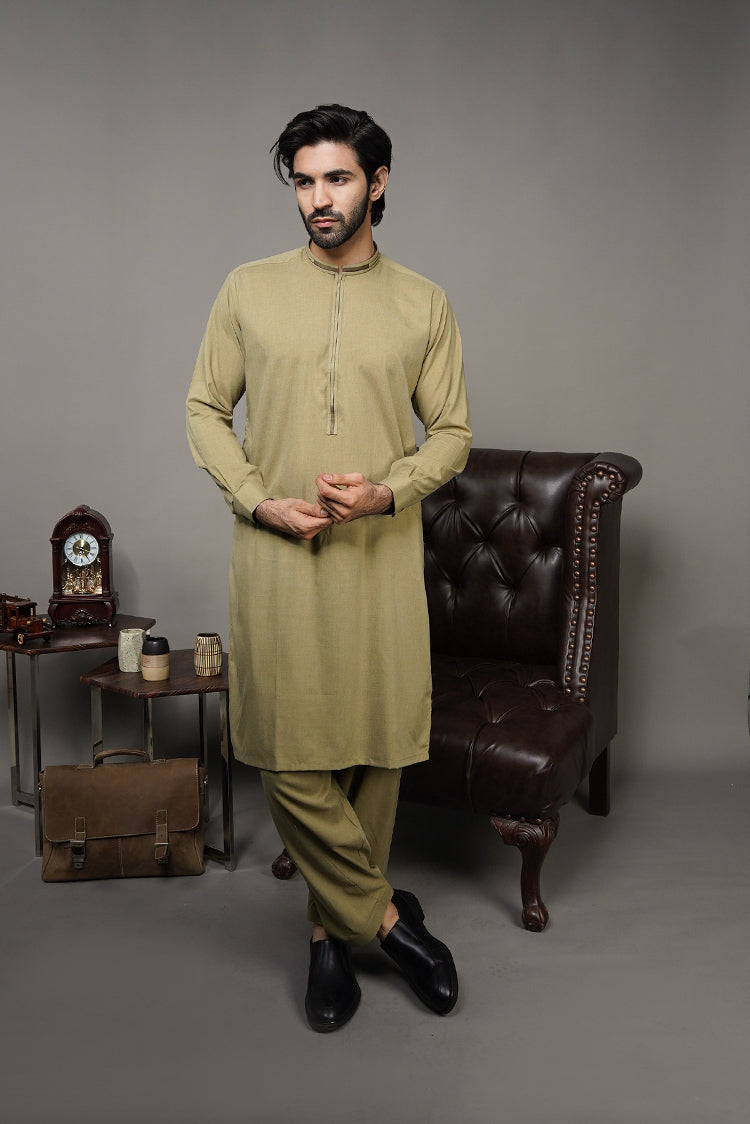 Picture of Black Pearl-Khaki Kameez Shalwar - C19MH - Available at Raja Sahib