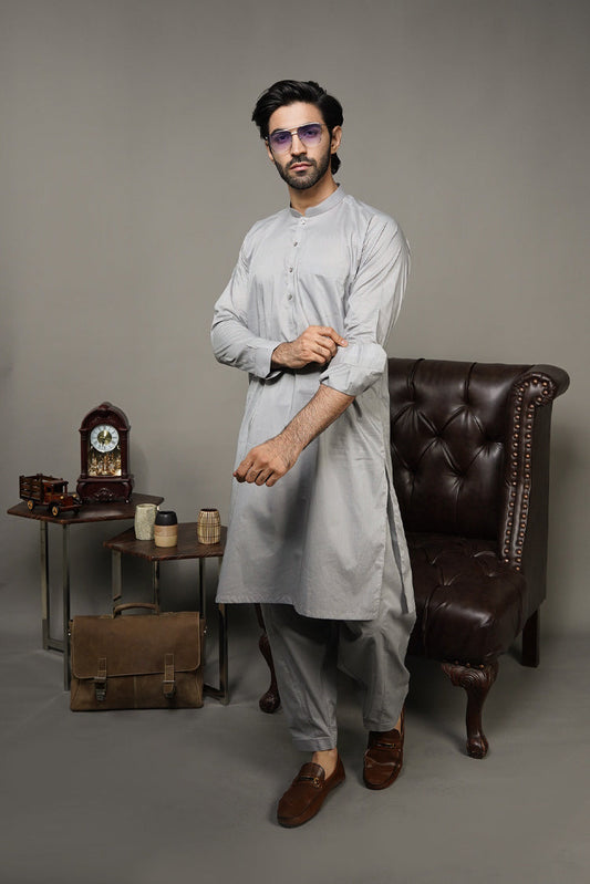 Picture of Black Pearl-Light Grey Kameez Shalwar - 1051GY - Available at Raja Sahib