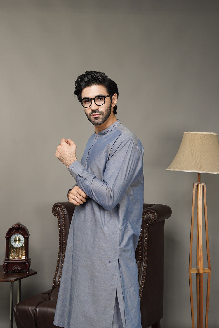 Picture of Black Pearl-Light Slate Grey Kameez Shalwar - CT55GY - Available at Raja Sahib