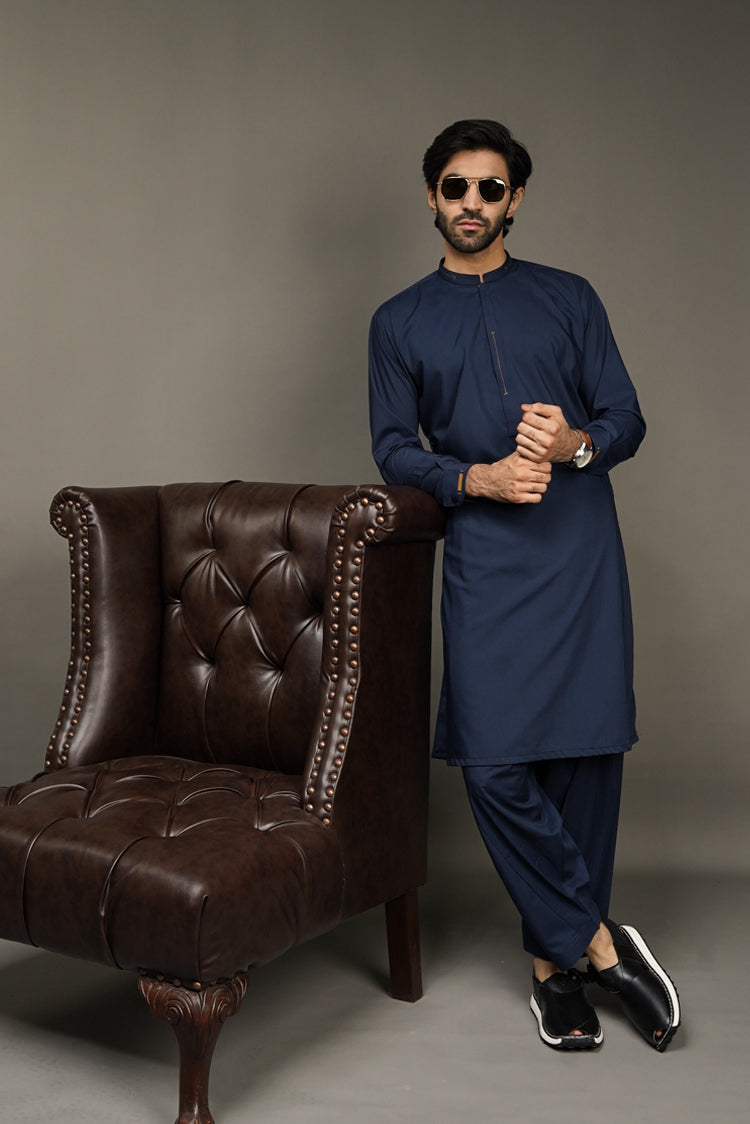 Picture of Black Pearl-Midnight Blue Kameez Shalwar - BP43NY - Available at Raja Sahib