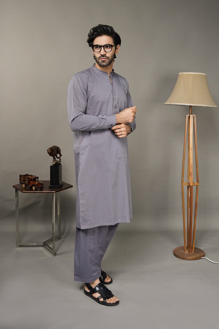 Picture of Black Pearl-Silver Kameez Shalwar - CT44GY - Available at Raja Sahib