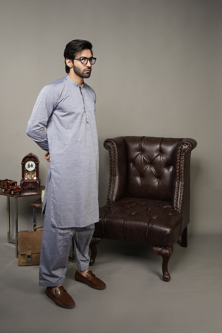 Picture of Black Pearl-Silver Kameez Shalwar - CT53GY - Available at Raja Sahib