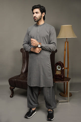 Black Pearl-Slate Gray Kameez Shalwar - C25GY