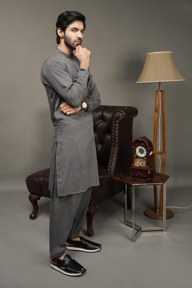 Picture of Black Pearl-Slate Gray Kameez Shalwar - C25GY - Available at Raja Sahib