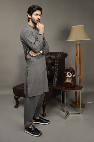 Black Pearl-Slate Gray Kameez Shalwar - C25GY