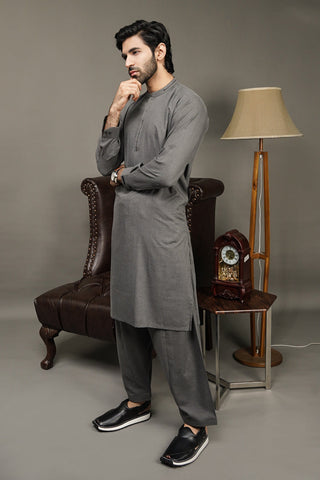 Black Pearl-Slate Gray Kameez Shalwar - C25GY