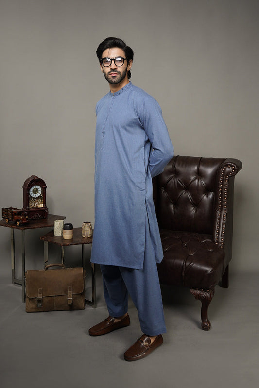 Picture of Black Pearl-Steel Blue Kameez Shalwar - C16BL - Available at Raja Sahib