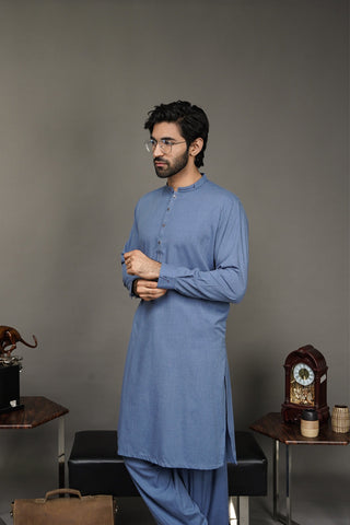 Black Pearl-Steel Blue Kameez Shalwar - C24BL