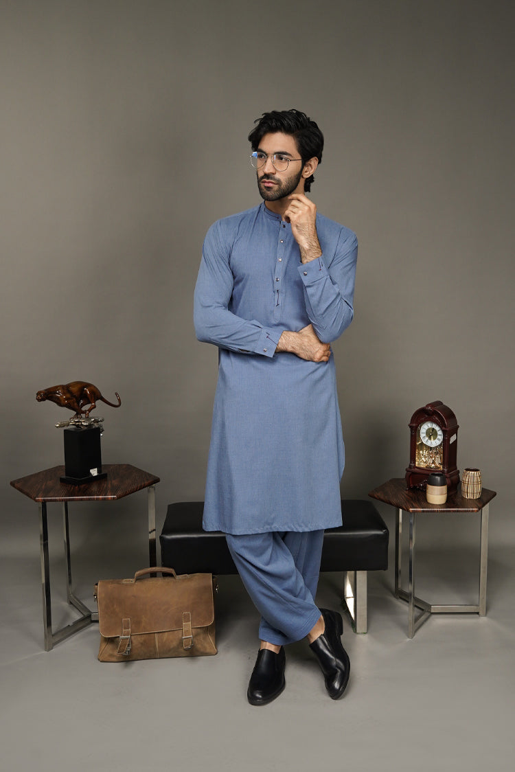 Picture of Black Pearl-Steel Blue Kameez Shalwar - C24BL - Available at Raja Sahib