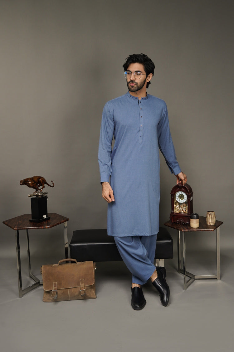 Picture of Black Pearl-Steel Blue Kameez Shalwar - C24BL - Available at Raja Sahib