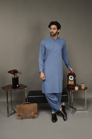 Black Pearl-Steel Blue Kameez Shalwar - C24BL