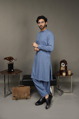 Picture of Black Pearl-Steel Blue Kameez Shalwar - C24BL - Available at Raja Sahib