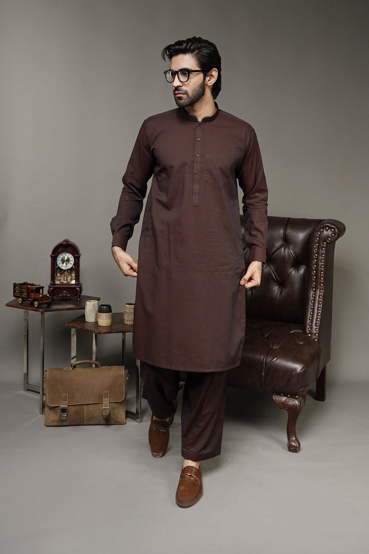 Picture of Black Pearl-Walnut Kameez Shalwar - 1050BR - Available at Raja Sahib