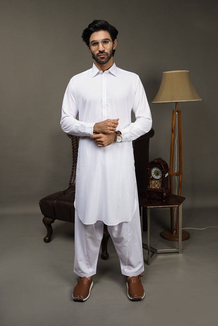 Picture of Black Pearl-White Kameez Shalwar - 681WH - Available at Raja Sahib