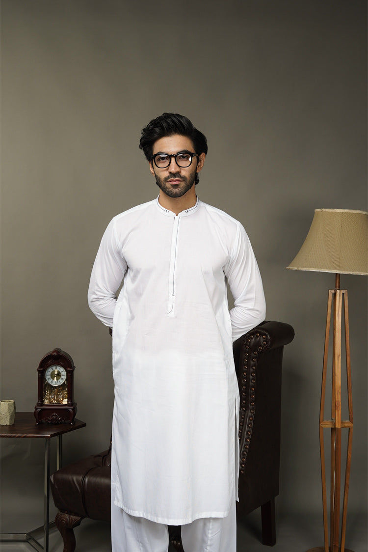 Picture of Black Pearl-White Kameez Shalwar - CT2WH - Available at Raja Sahib